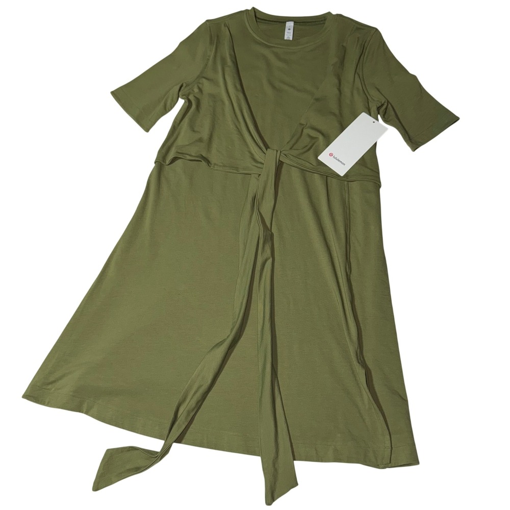 Lululemon Cotton Wrap-Front T-Shirt Dress Bronze‎ Green LW1DWHS Size 4 NWT